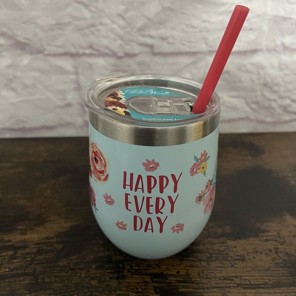Pioneer Woman Happy Every Day Floral 12oz Tumbler Lid Straw NEW
